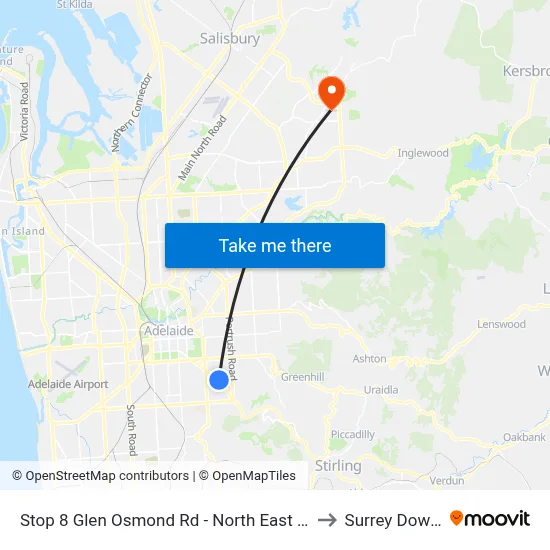 Stop 8 Glen Osmond Rd - North East side to Surrey Downs map