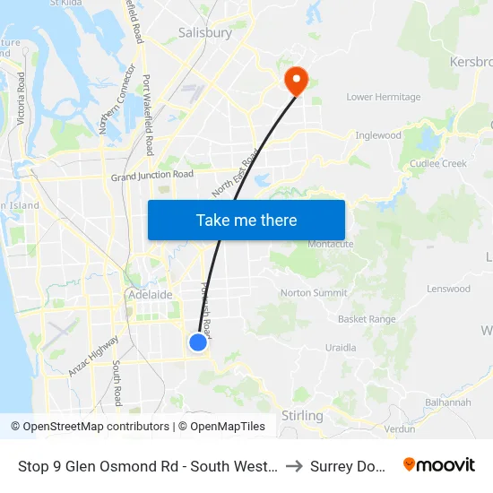 Stop 9 Glen Osmond Rd - South West side to Surrey Downs map