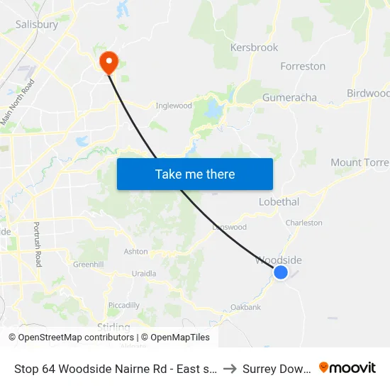 Stop 64 Woodside Nairne Rd - East side to Surrey Downs map