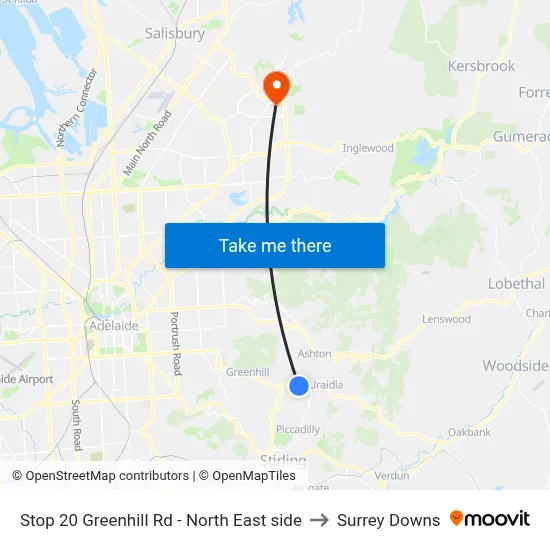 Stop 20 Greenhill Rd - North East side to Surrey Downs map