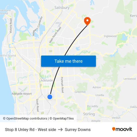 Stop 8 Unley Rd - West side to Surrey Downs map