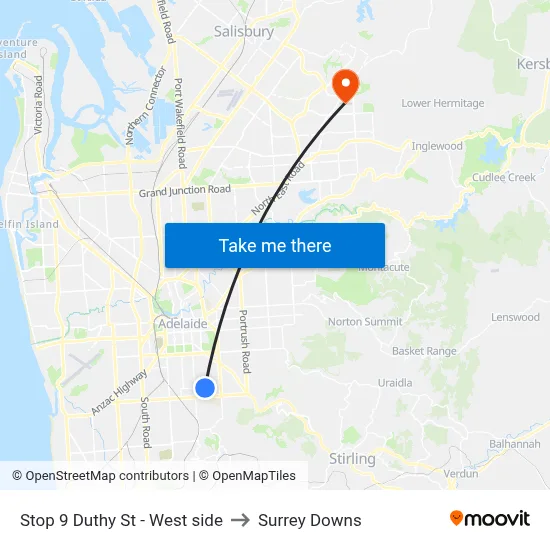 Stop 9 Duthy St - West side to Surrey Downs map