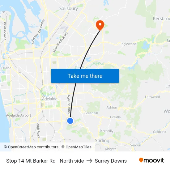 Stop 14 Mt Barker Rd - North side to Surrey Downs map