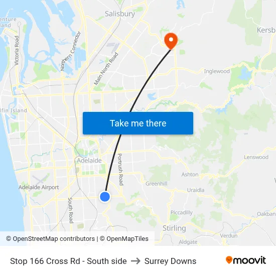 Stop 166 Cross Rd - South side to Surrey Downs map