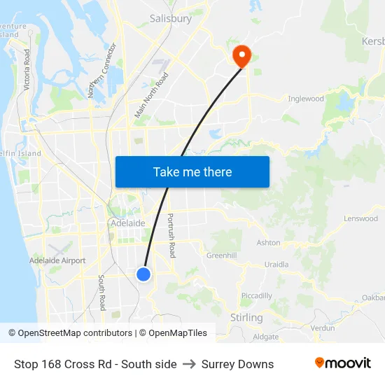 Stop 168 Cross Rd - South side to Surrey Downs map