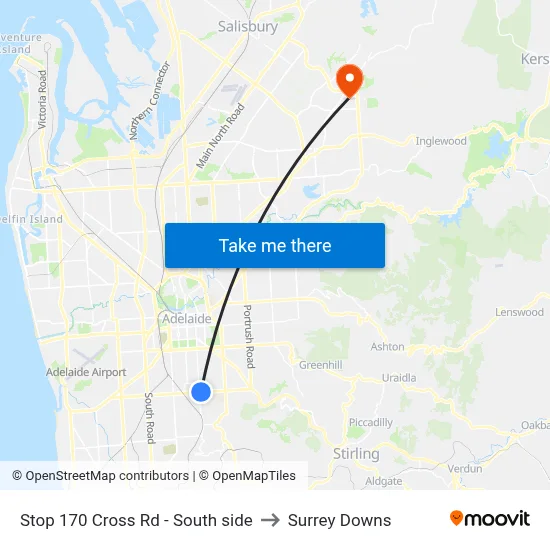 Stop 170 Cross Rd - South side to Surrey Downs map