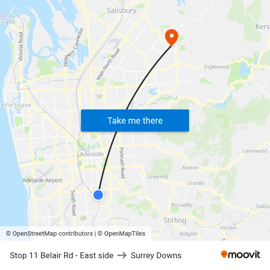 Stop 11 Belair Rd - East side to Surrey Downs map