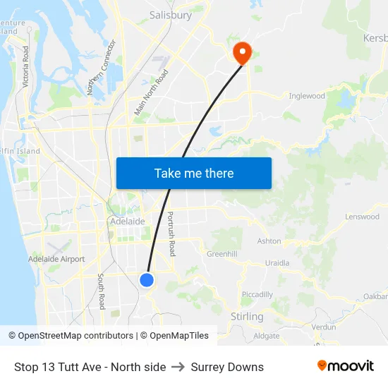 Stop 13 Tutt Ave - North side to Surrey Downs map