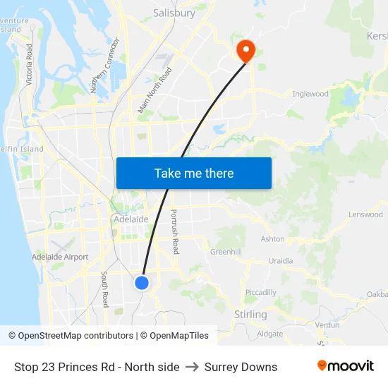 Stop 23 Princes Rd - North side to Surrey Downs map