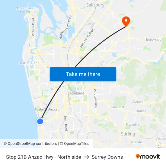 Stop 21B Anzac Hwy - North side to Surrey Downs map