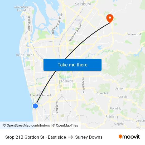 Stop 21B Gordon St - East side to Surrey Downs map