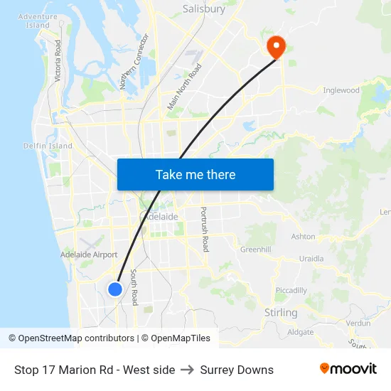 Stop 17 Marion Rd - West side to Surrey Downs map
