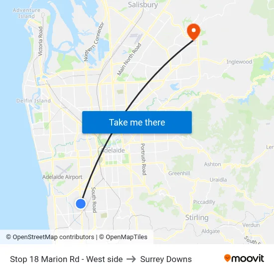 Stop 18 Marion Rd - West side to Surrey Downs map