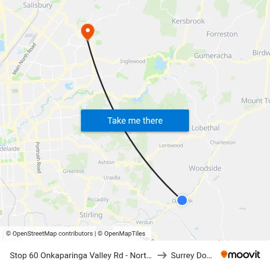 Stop 60 Onkaparinga Valley Rd - North side to Surrey Downs map