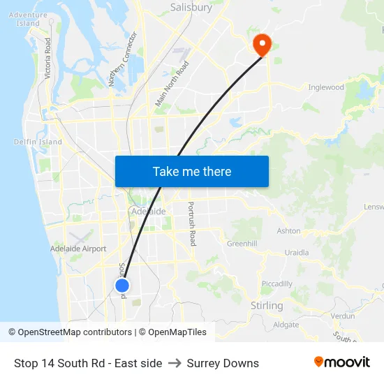 Stop 14 South Rd - East side to Surrey Downs map