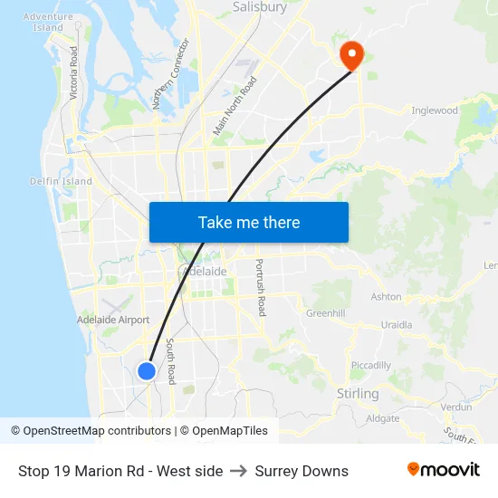 Stop 19 Marion Rd - West side to Surrey Downs map