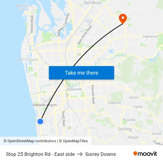 Stop 25 Brighton Rd - East side to Surrey Downs map