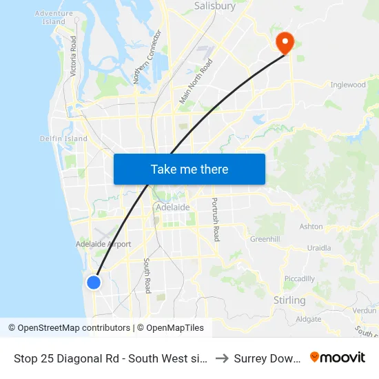 Stop 25 Diagonal Rd - South West side to Surrey Downs map