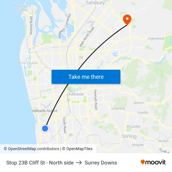 Stop 23B Cliff St - North side to Surrey Downs map