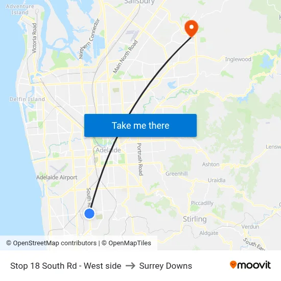 Stop 18 South Rd - West side to Surrey Downs map