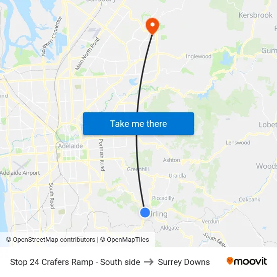 Stop 24 Crafers Ramp - South side to Surrey Downs map
