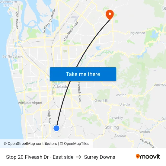 Stop 20 Fiveash Dr - East side to Surrey Downs map