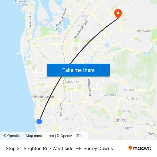 Stop 31 Brighton Rd - West side to Surrey Downs map