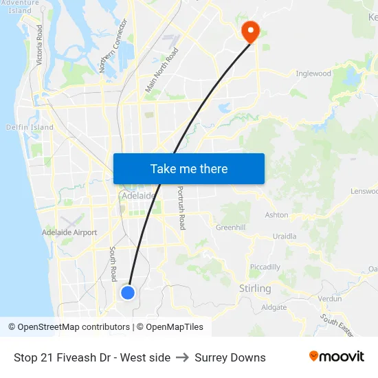 Stop 21 Fiveash Dr - West side to Surrey Downs map