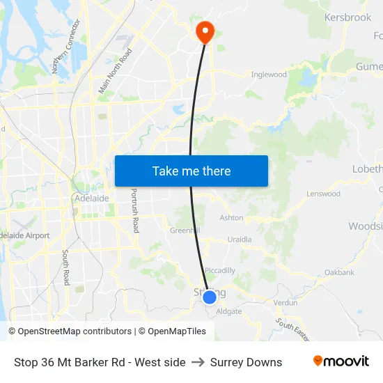 Stop 36 Mt Barker Rd - West side to Surrey Downs map
