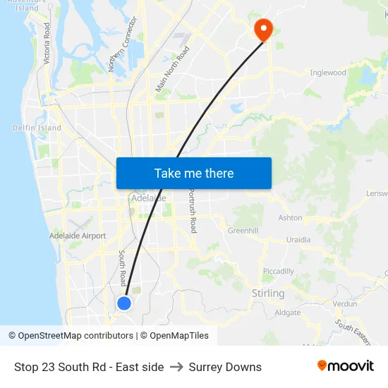 Stop 23 South Rd - East side to Surrey Downs map