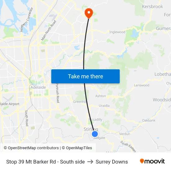 Stop 39 Mt Barker Rd - South side to Surrey Downs map