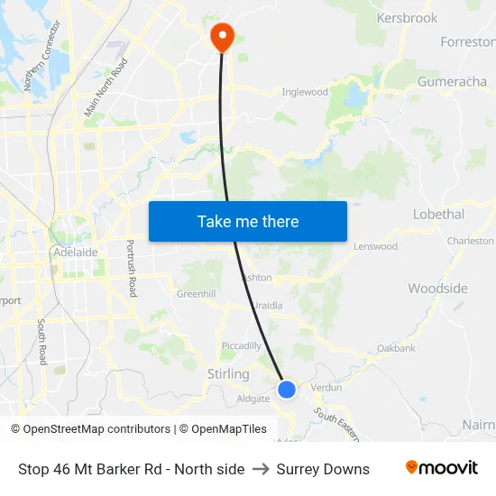 Stop 46 Mt Barker Rd - North side to Surrey Downs map