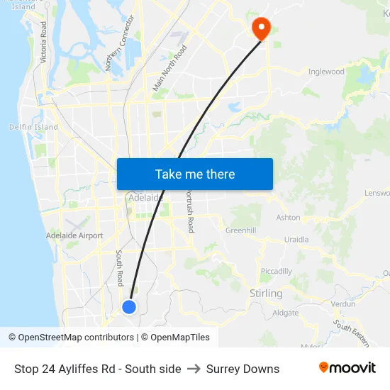 Stop 24 Ayliffes Rd - South side to Surrey Downs map