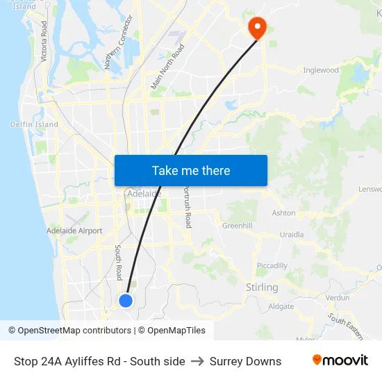 Stop 24A Ayliffes Rd - South side to Surrey Downs map