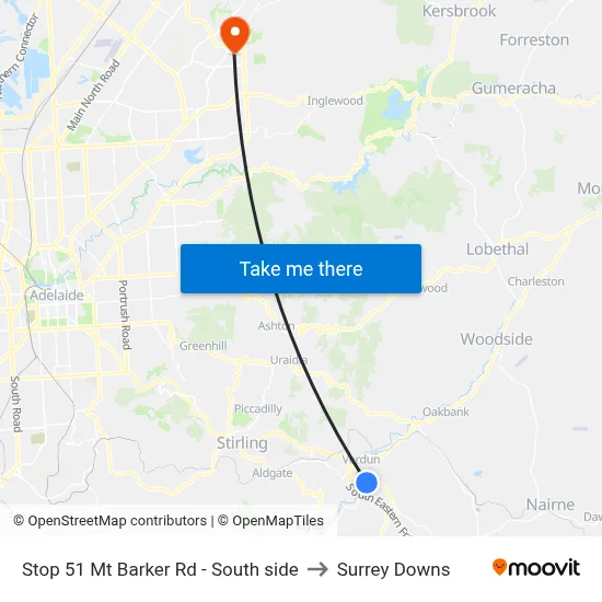 Stop 51 Mt Barker Rd - South side to Surrey Downs map