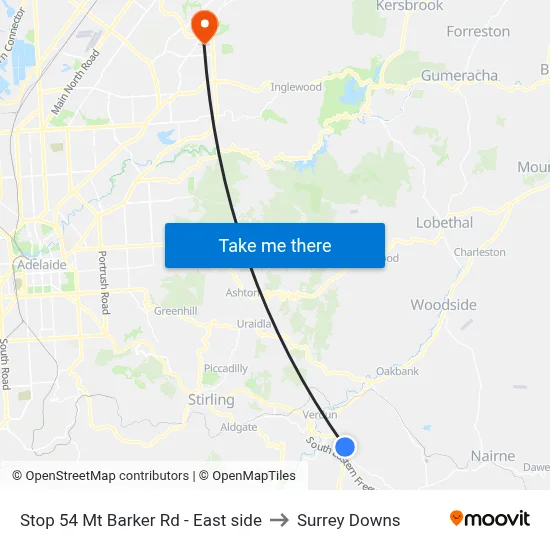 Stop 54 Mt Barker Rd - East side to Surrey Downs map