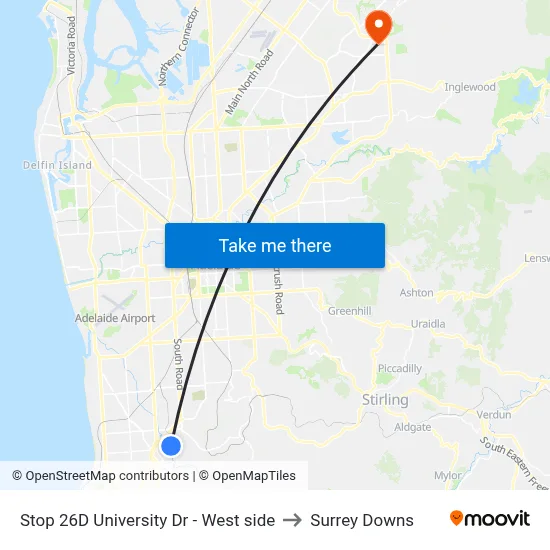 Stop 26D University Dr - West side to Surrey Downs map