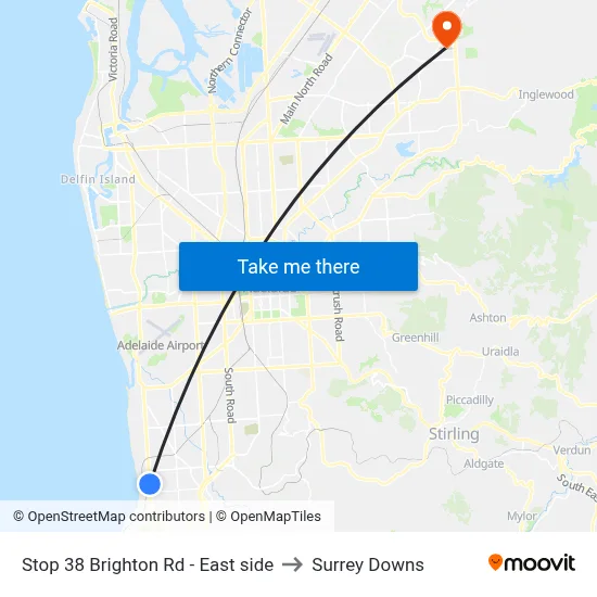 Stop 38 Brighton Rd - East side to Surrey Downs map