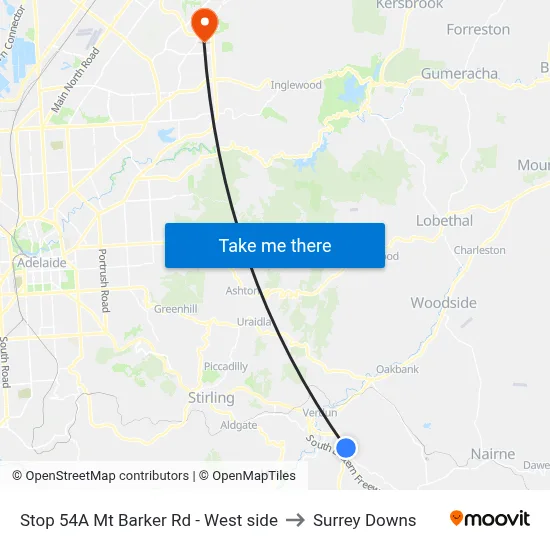 Stop 54A Mt Barker Rd - West side to Surrey Downs map
