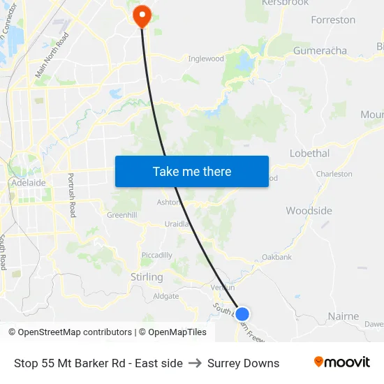 Stop 55 Mt Barker Rd - East side to Surrey Downs map