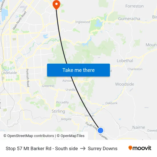 Stop 57 Mt Barker Rd - South side to Surrey Downs map