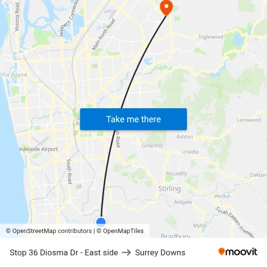 Stop 36 Diosma Dr - East side to Surrey Downs map