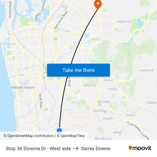 Stop 36 Diosma Dr - West side to Surrey Downs map