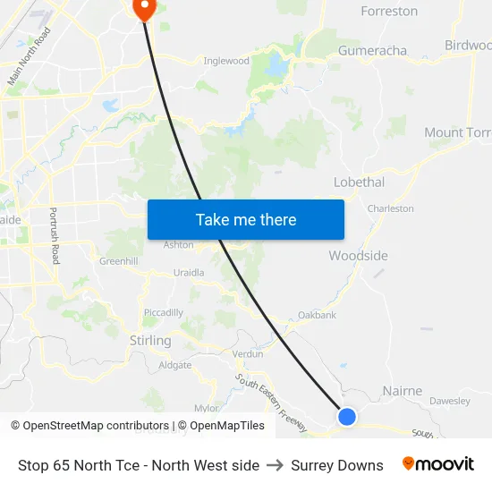 Stop 65 North Tce - North West side to Surrey Downs map