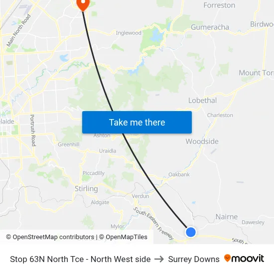 Stop 63N North Tce - North West side to Surrey Downs map