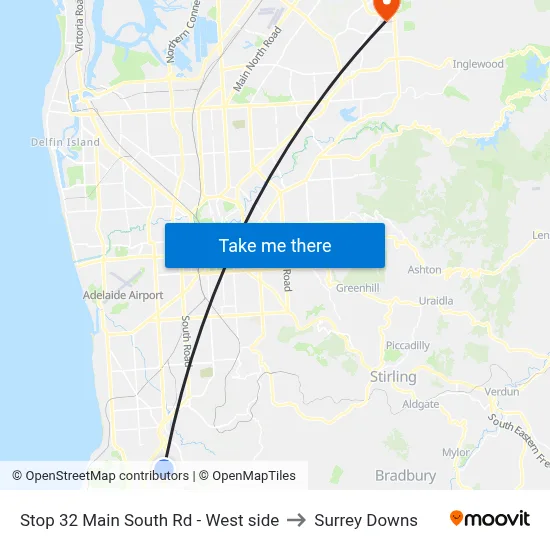 Stop 32 Main South Rd - West side to Surrey Downs map