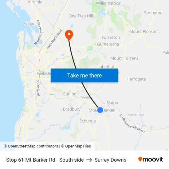 Stop 61 Mt Barker Rd - South side to Surrey Downs map