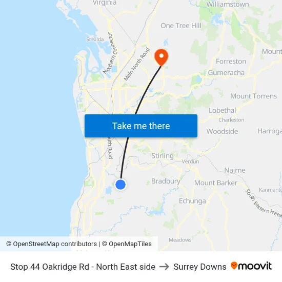 Stop 44 Oakridge Rd - North East side to Surrey Downs map