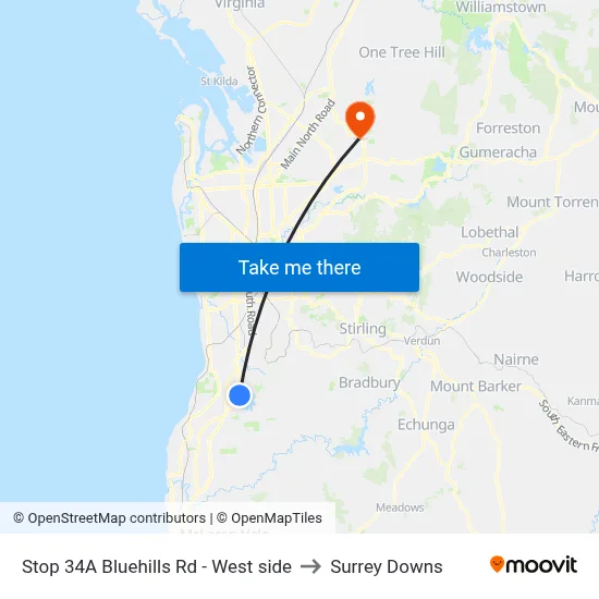 Stop 34A Bluehills Rd - West side to Surrey Downs map