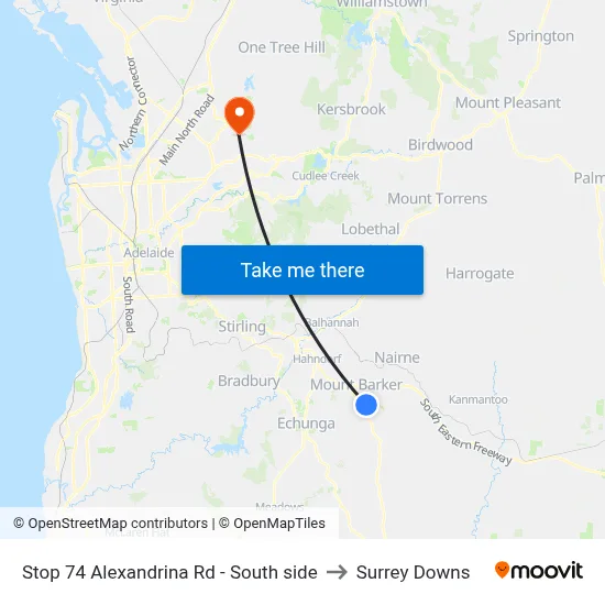 Stop 74 Alexandrina Rd - South side to Surrey Downs map